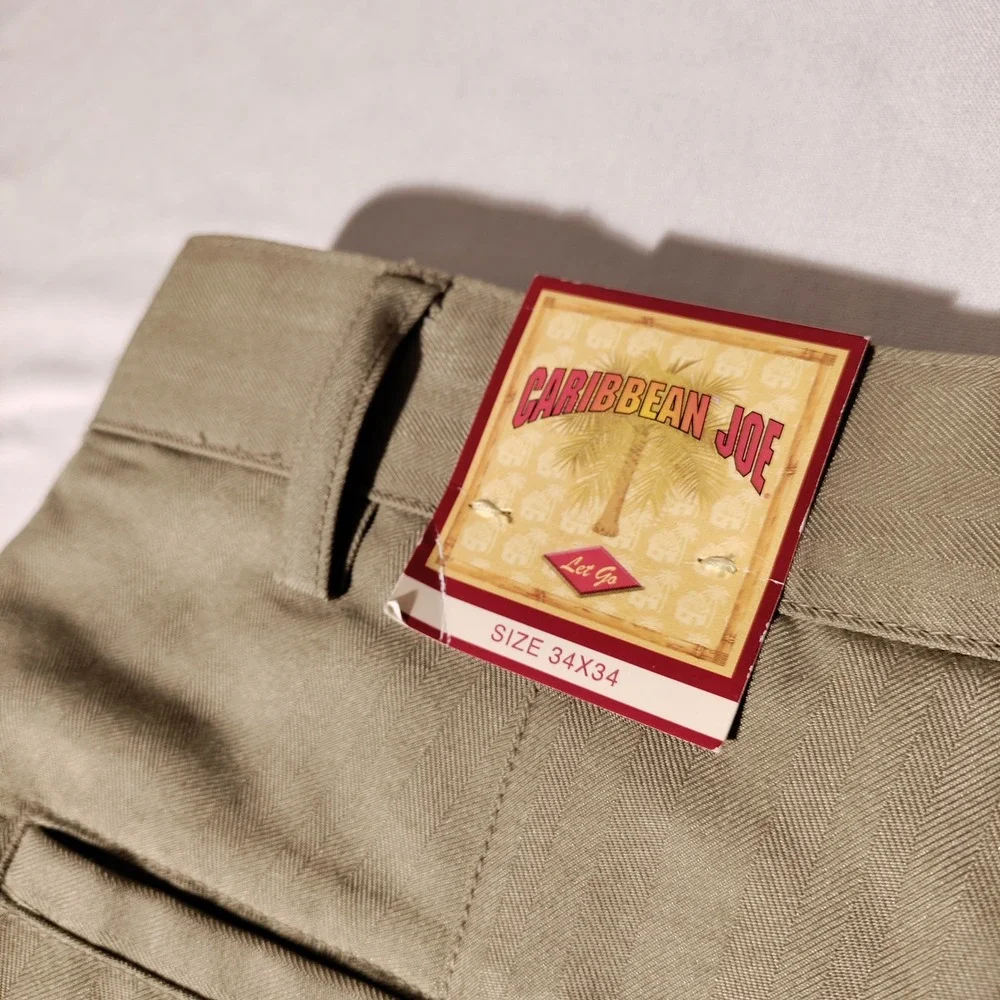 Caribbean Joe 34x34 (33x34.5 Actual) Pleated Dress Pants Khaki Tan Cuffed NWT